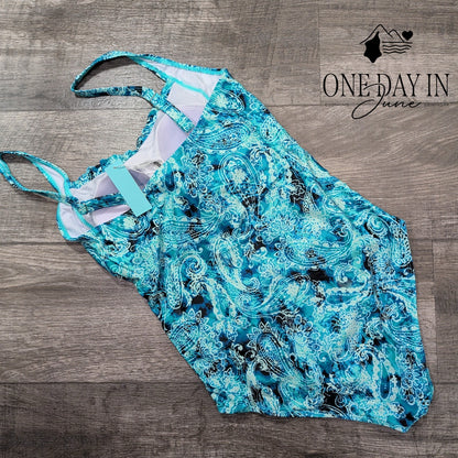 Aqua Eve Retro Paisley One Piece Swimsuit Size L