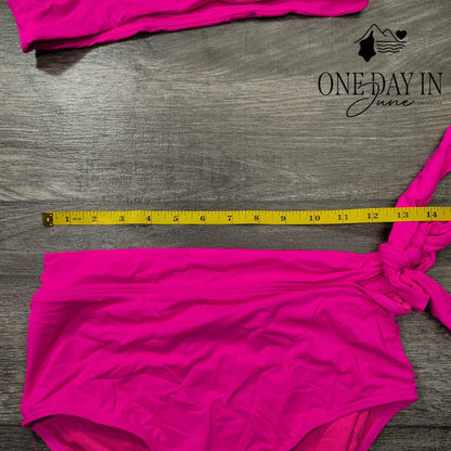 Yonique Tie Shoulder High Waist Bikini Swimsuit Size M