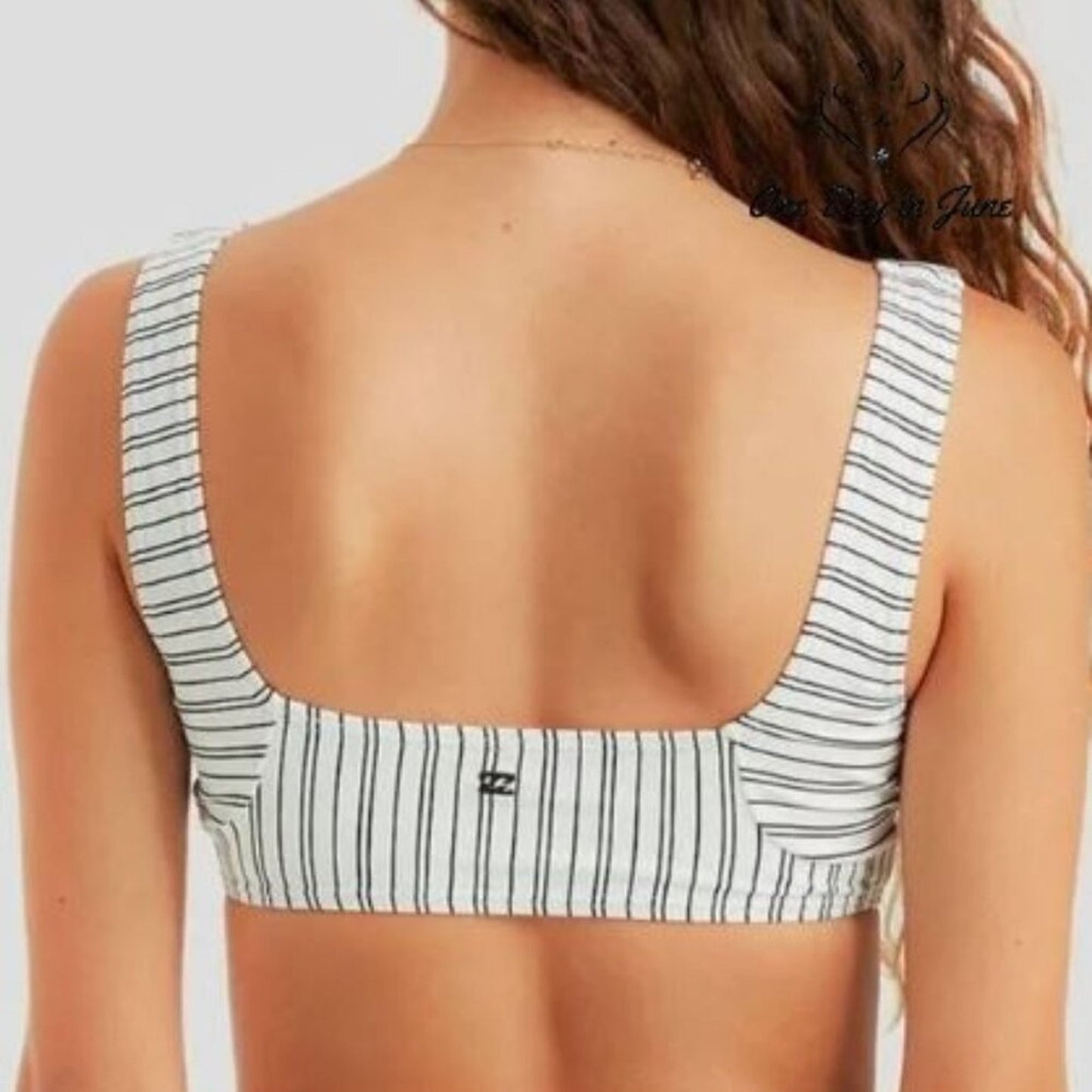 Billabong Easy On Me Tank Bikini Top White Black Ribbed Square Neck NWT Size S