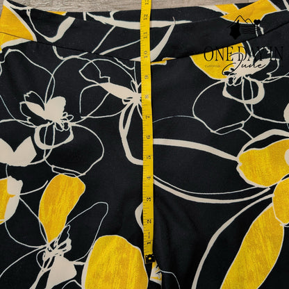 Natori Slim Fit Floral Pants Black Yellow White Side Zip NWT Size 4