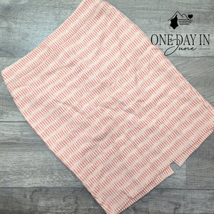 Loft Pencil Skirt Coral Pink White Striped Textured Lined Size 6