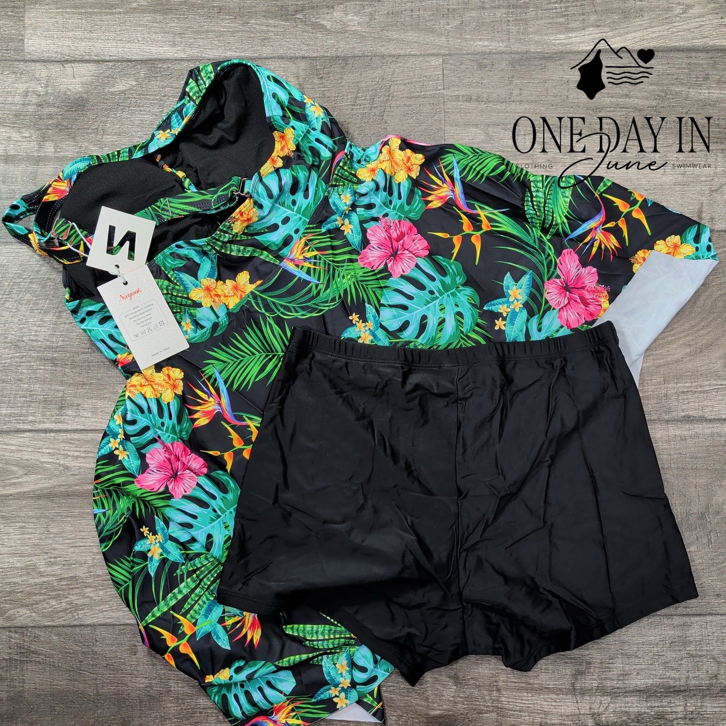 Nieyook Plus Size Tropical Swimdress Boyshort Tankini Swimsuit Size 14W
