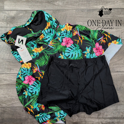 Nieyook Plus Size Tropical Swimdress Boyshort Tankini Swimsuit Size 14W