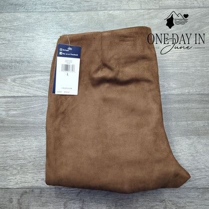Chaps Faux Suede Pull On Ankle Pants Brown Side Zip NWT Size L