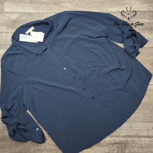 Skies Are Blue Curvy Kaulin Relaxed Button Down Shirt Navy NWT Size 2X
