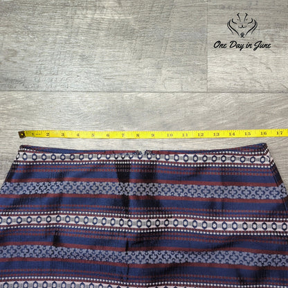 Loft Geometric Floral Stripe Mini Skirt Blue Burgundy Size 10