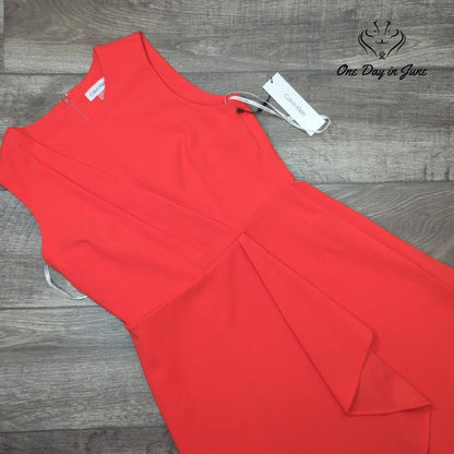 Calvin Klein Sleeveless Draped Sheath Dress Coral Orange NWT $134 Size 10