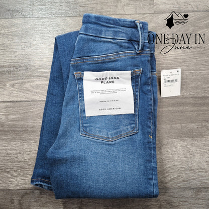 Good American Good Legs Flare Jeans High Rise Indigo Blue NWT Size 1