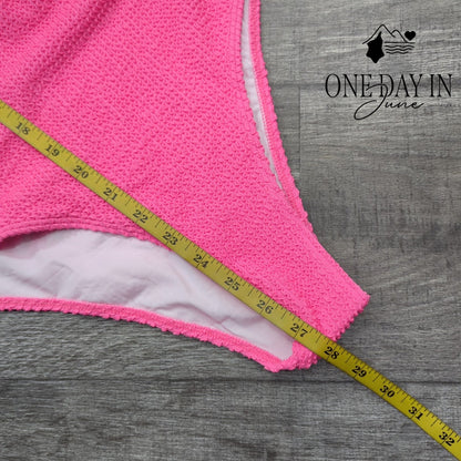 Adisputent One Shoulder Cutout One Piece Swimsuit Hot Pink Smocked Size M