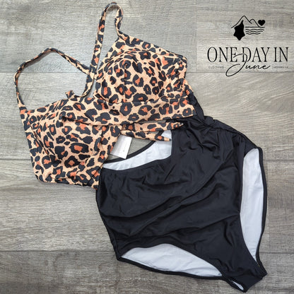 Eomenie Leopard Print Cross Front Cut Tie Back One Piece Swimsuit NWT Size XL