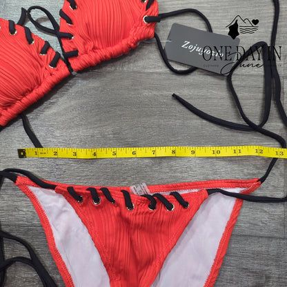 Zoyuyozio Adjustable Triangle Tie Side Bikini Swimsuit Size S
