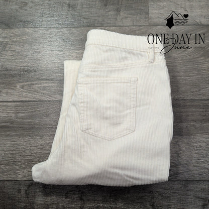 Loft The Straight High Rise Corduroy Pants Ivory NWT Size 12P (31P)