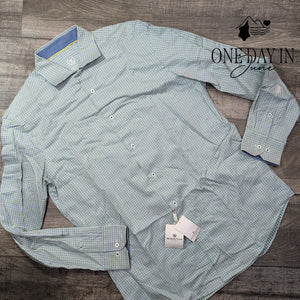 Butagchi Uomo Check Long Sleeve Button Front Shirt Blue Green NWT Size 16 34/35