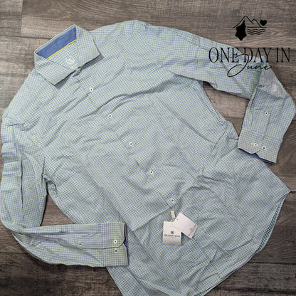 Butagchi Uomo Check Long Sleeve Button Front Shirt Blue Green NWT Size 16 34/35