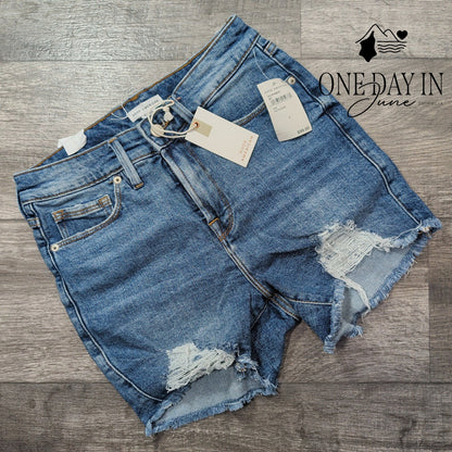 Good American Cut Off Denim Shorts Distressed Frayed Hem NWT Size 2