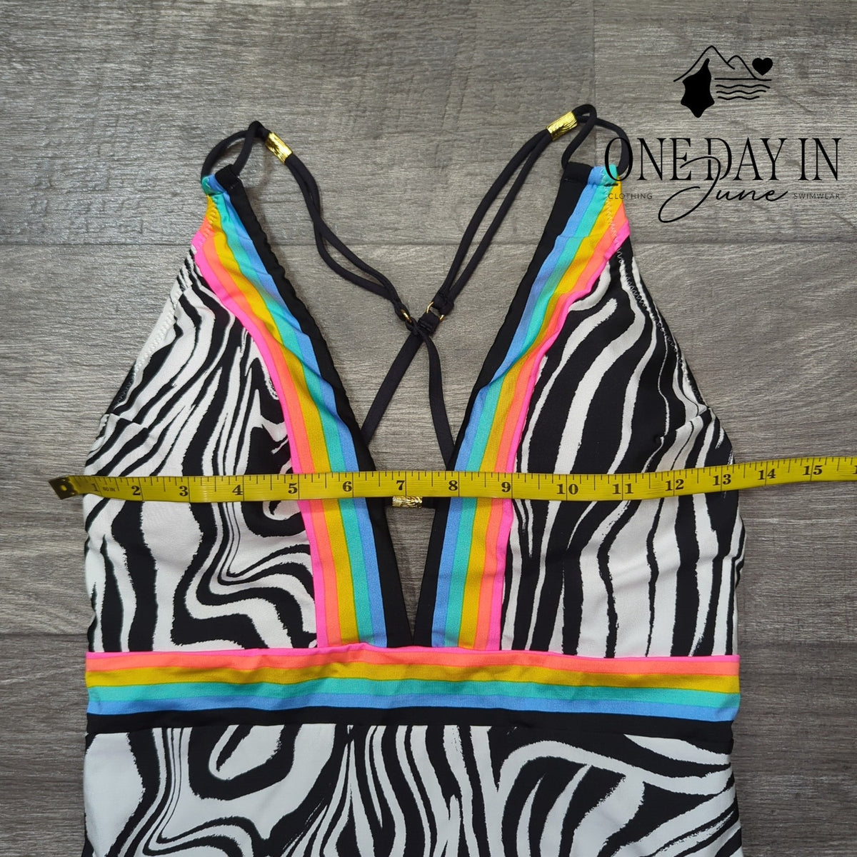 Sunshine 79 Deep V Plunge Zebra Rainbow One Piece Swimsuit NWT $162 Size 10