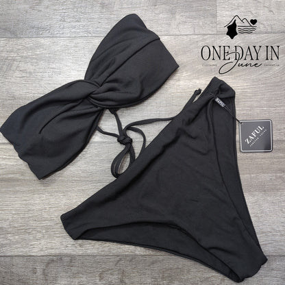 Zaful Twist Front Bandeau Ribbed Bikini Swimsuit Size L