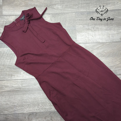 Ann Taylor Factory Petite Tie Neck Sheath Dress Burgundy NWT Size 0P