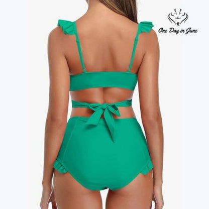 Shekini Cross Front Ruffle Bikini Swimsuit Size M