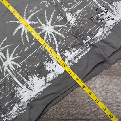 Flirtitude Cropped Graphic Tee Shirt Dark Gull Gray Palm Trees NWT Size XL