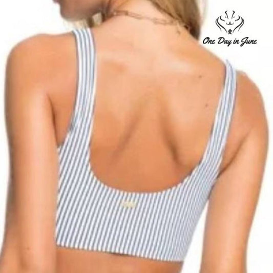 Roxy PT Beach Classics Athletic Bikini Top Navy White Stripe NWT $50 Size S