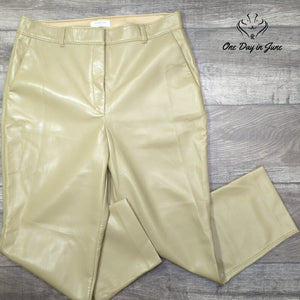 Babaton Aritzia Faux Leather Pants Beige Tan Straight Leg Trousers Size 14