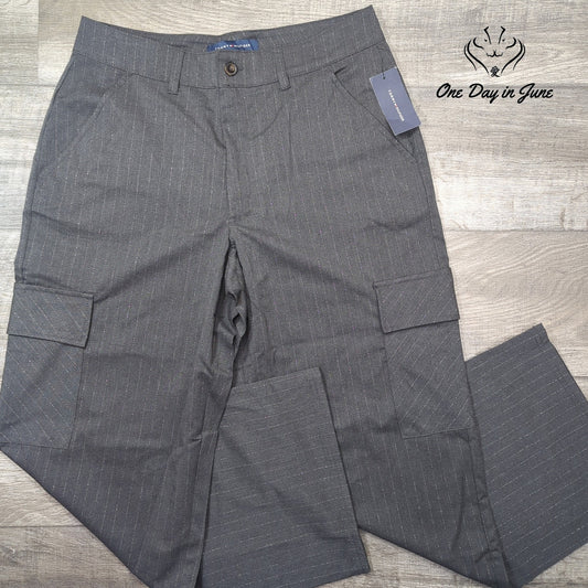 Tommy Hilfiger Metallic Pinstripe Wide Leg Cargo Pants Gray NWT Size 12