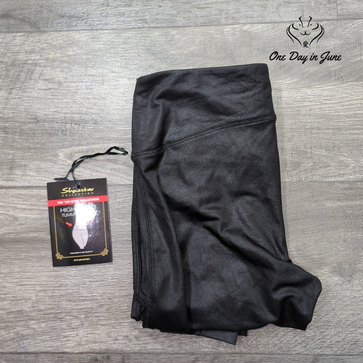 Shinestar No Gym Collection Leggings Black Faux Leather Moto NWT Size S