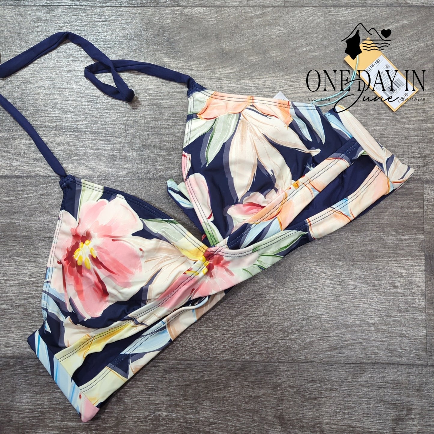 Kona Sol Tie Back Halter Tropical Bikini Top Size XL