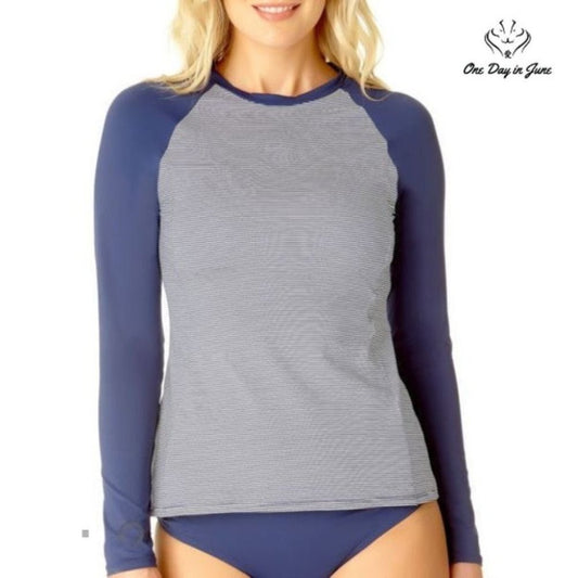 Liz Claiborne Striped Rash Guard Bikini Top Size L