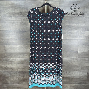 Liz Claiborne Sleeveless Geometric Mini Dress Black Turquoise NWT Size L