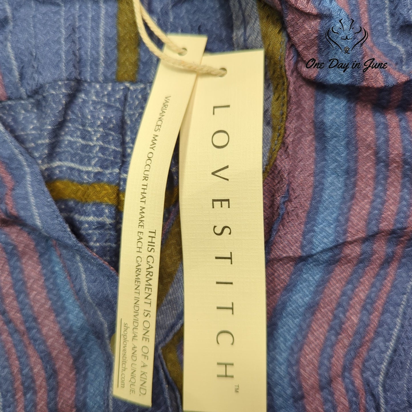 Lovestitch Striped Button Down Shirt Blue Pink Boho Long Sleeve NWT Size S