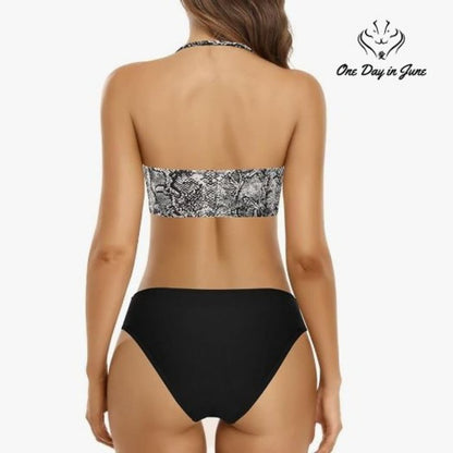 Shekini Halter Cutout Snake Skin Bikini Swimsuit Size M