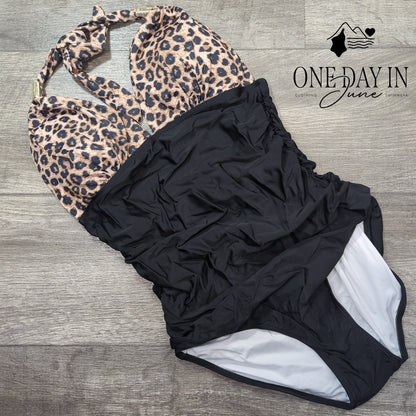 Charmo Halter Leopard One Piece Swimsuit Size M