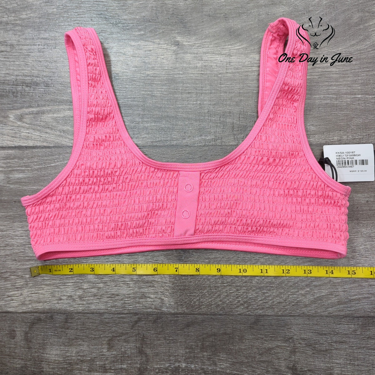 Kendall + Kylie Kendall + Kylie Henley Smocked Bikini Top Neon Pink NWT Size L
