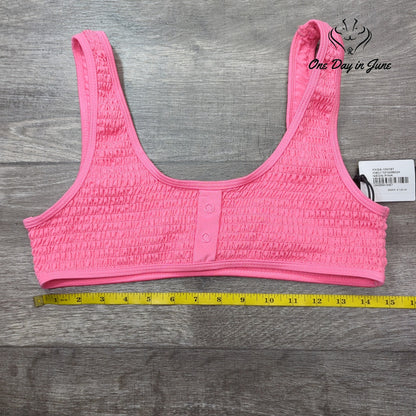 Kendall + Kylie Kendall + Kylie Henley Smocked Bikini Top Neon Pink NWT Size L
