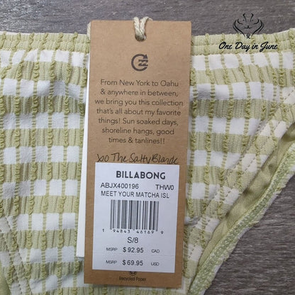 Billabong Salty Blonde Meet Your Match Isla Bikini Bottom Gingham NWT Size S