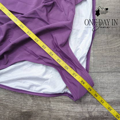 Adisputent Twist Front One Piece Swimdress Purple Ruched Swimsuit Size S