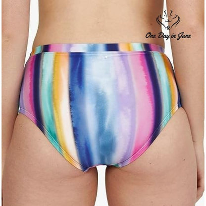 Speedo Porcelain High Waist Bikini Bottom Rainbow Stripe NWT Size XS
