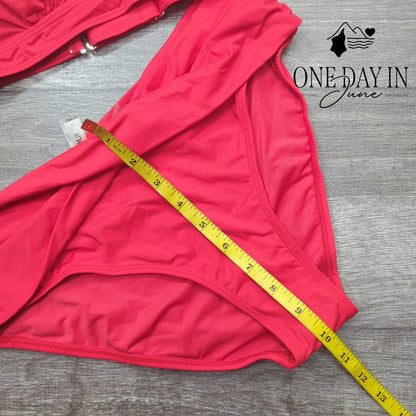 Yonique Halter Bikini Swimsuit Red Twist Front High Waist Two Piece NWT Size M