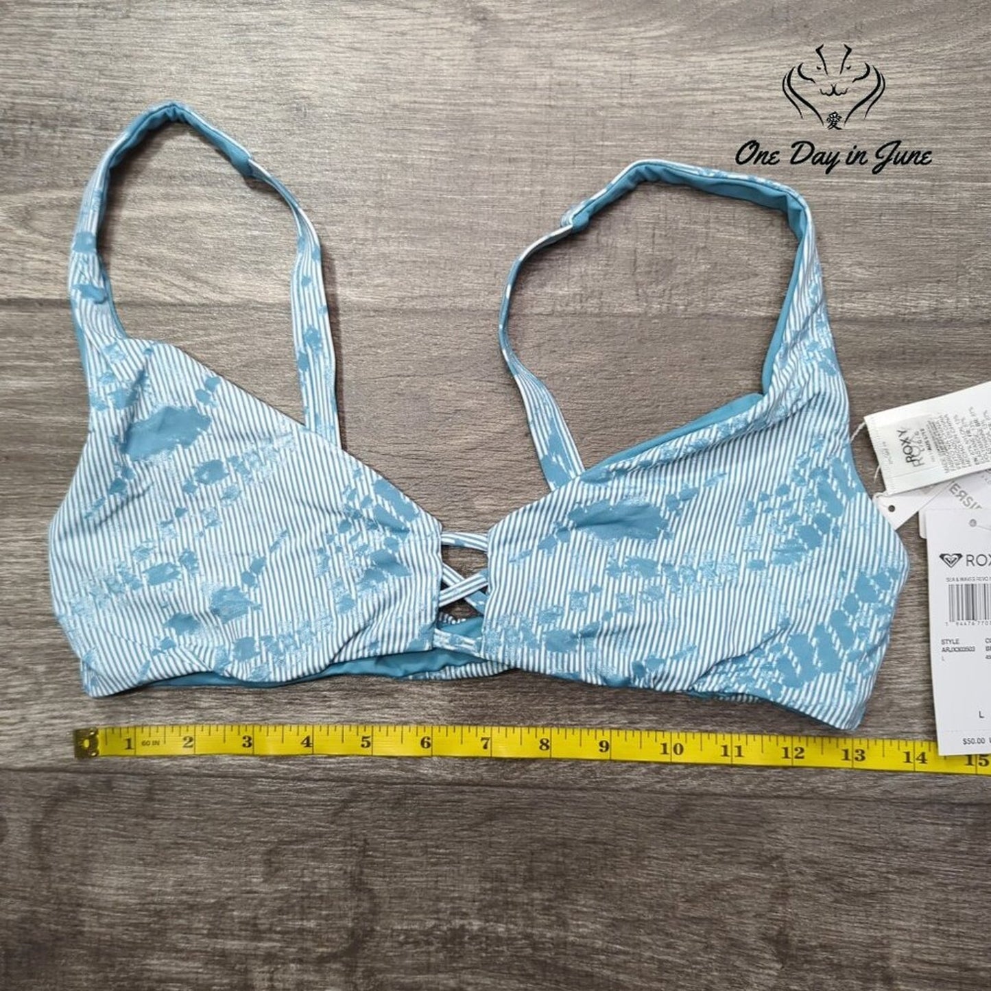 Roxy Sea & Waves Reversible Bikini Top Blue Tie Dye Stripe NWT Size L