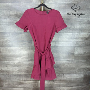 Banana Republic Mini Dress Berry Pink Ruffle Tie Waist NWT $79.99 Size 4