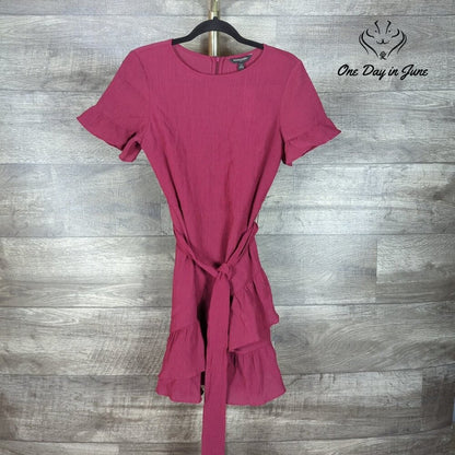 Banana Republic Mini Dress Berry Pink Ruffle Tie Waist NWT $79.99 Size 4