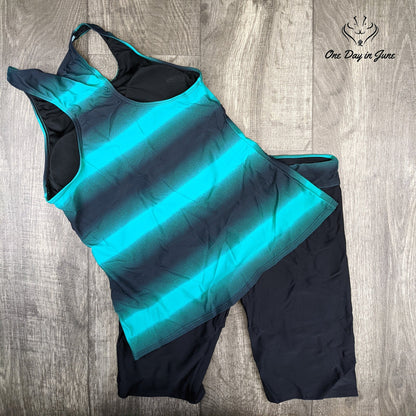 Lalagen Tankini Swimsuit Green Black Ombre Lace Up Racerback 2 Piece Size S