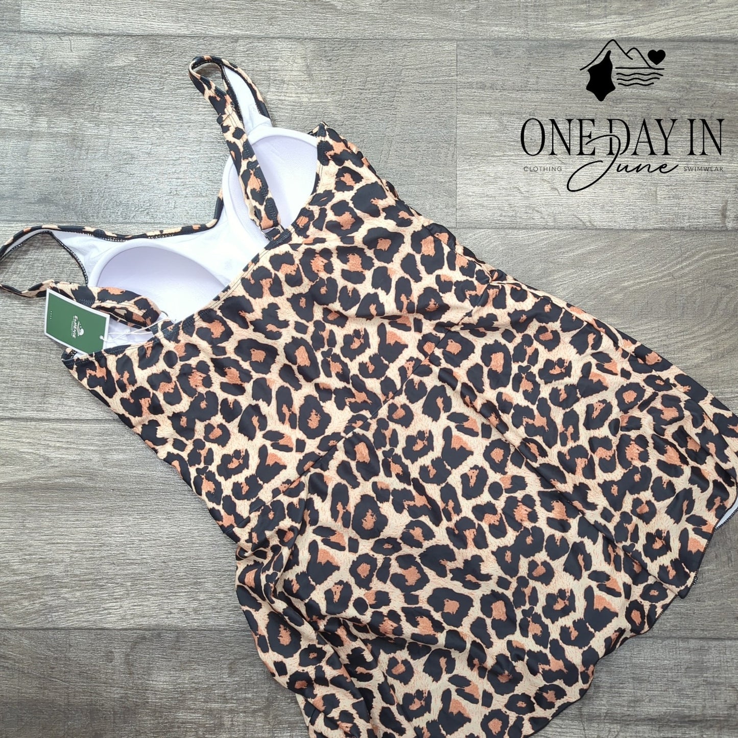 Eomenie Leopard Print Swimdress One Piece Swimsuit Size XL