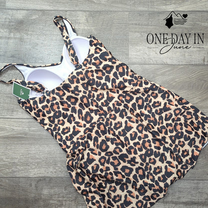 Eomenie Leopard Print Swimdress One Piece Swimsuit Size XL