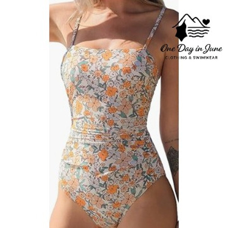 Cupshe Yellow Ditsy Shirred One Piece Swimsuit Size XL