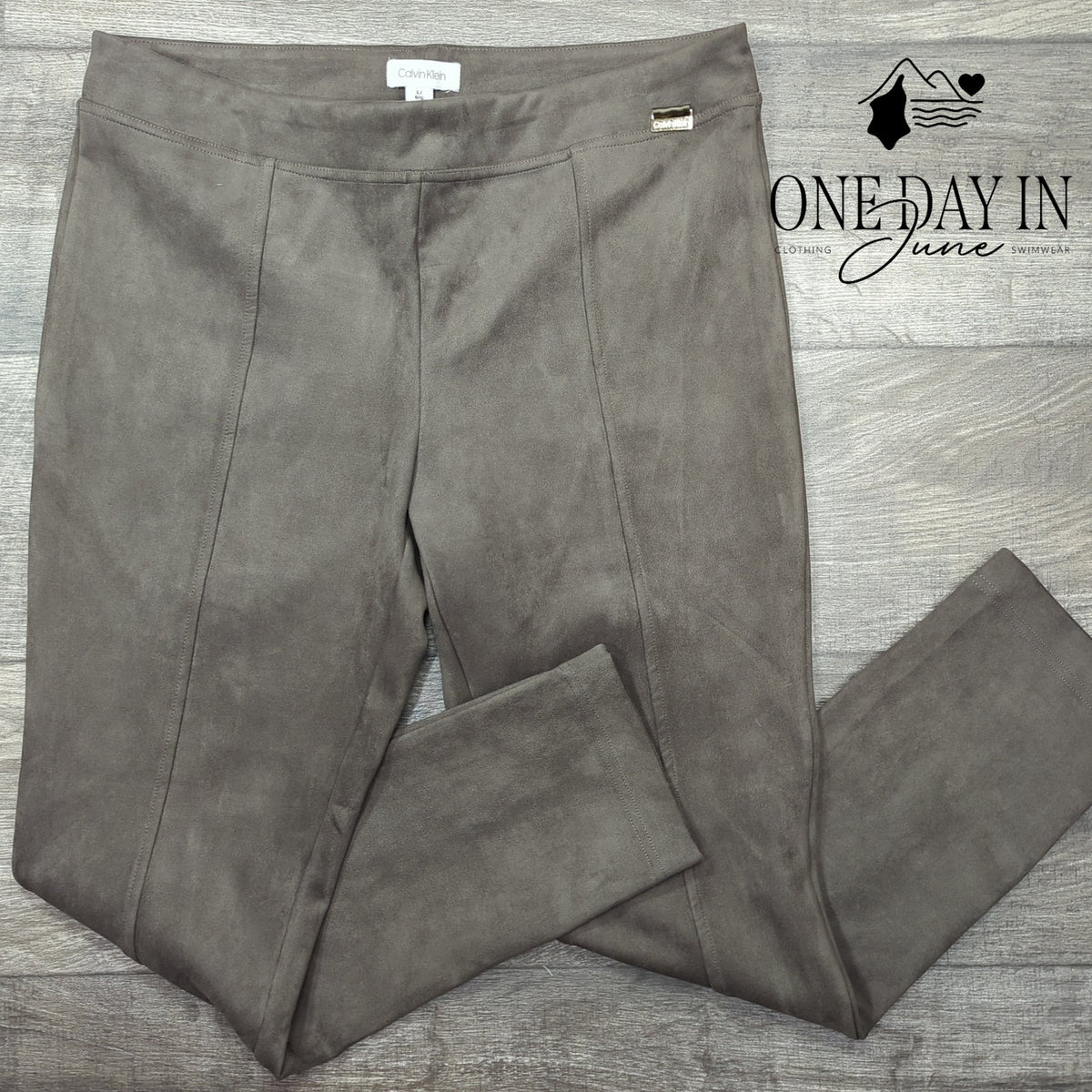 Calvin Klein Faux Suede Pull On Pants Taupe Brown Pintuck Size L