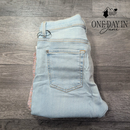 7 For All Mankind High Waist Ankle Skinny Jeans Light Wash Fringe NWT Size 8