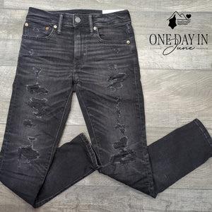 American Eagle Outfitters AirFlex+ Skinny Jeans Black Distressed NWT Size 28 (6)